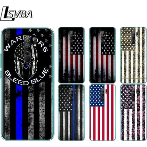 Thin Blue Line American Flag Silicone Cover For Xiaomi Redmi Note 9 9A 9AT 9C 9S Pro Max 9T 8T 8 7 6 5 Pro 5A 4X 4 Phone Case