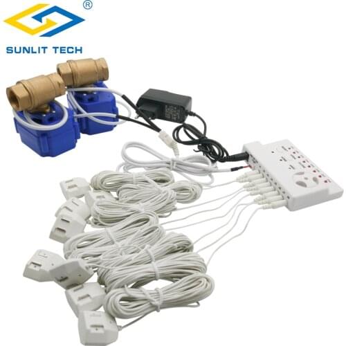 Leakage Water Detector System Flood Alarm Sensor with Double Brass Valve 3Pin DN15, DN20, DN25 Auto Stop Pipe Water Leak Damage