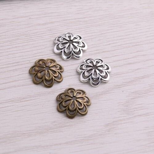 SWEET BELL 100pcs 15*15mm Two Color Receptacle Hollow Double Flower DIY Spaced Jewelry Accessories Charms For Jewelry Making