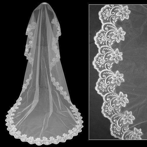 Cathedral Wedding Bridal Veil Refinement Lace Edge Long Train