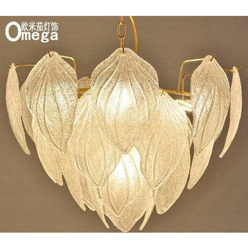 Postmodern light luxury glass leaf chandelier living room bedroom study porch restaurant creative chandelier showroom lighting