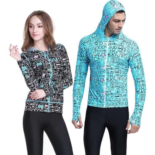Printed Rash Guard with Cap/Hood Long Sleeve, Sun Protection Quick Dry Fishing Cycling Skin Jacket for Men and Women