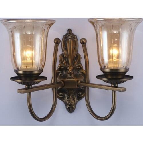 European Style Glass Lampshade Wall Sconces E27 Fashion Retro Metal Base Wall Lamp Balcony Aisle Bedroom Bedside Wall Light W296