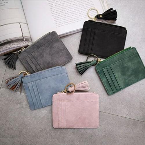 Coin Slim Thin Fashion Small Short Tassel Credit Card Holder Clutch Bag Women Wallet