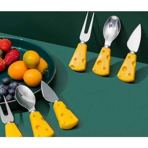 Mini Food Grade Cheese Shape Self Feeding Baby Fork Spoon Shovel Serving Utensils Buffet Party Dinner Tableware for Dining