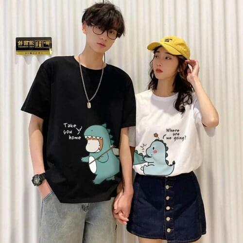 Harajuku Dinosaur Women T shirt For Girl Fashion Women Cotton Oversize White Clothes White Tops Summer Kawall Couple T-Shirt