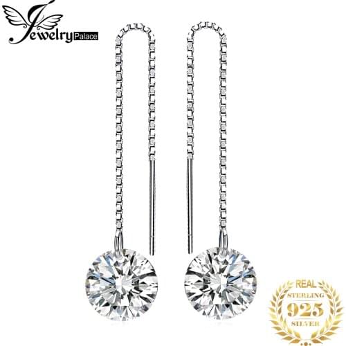 JewelryPalace 925 Sterling Silver Cubic Zirconia CZ Long Drop Earrings For Women Korean Earrings 2021 Earings Fashion Jewelry