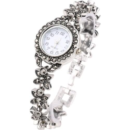 Retro Silver Quartz Wristwatch Womens Bracelet Watches Top Brand Luxury Lady Dress Watches Crystal Jewelry Gifts Reloj Mujer