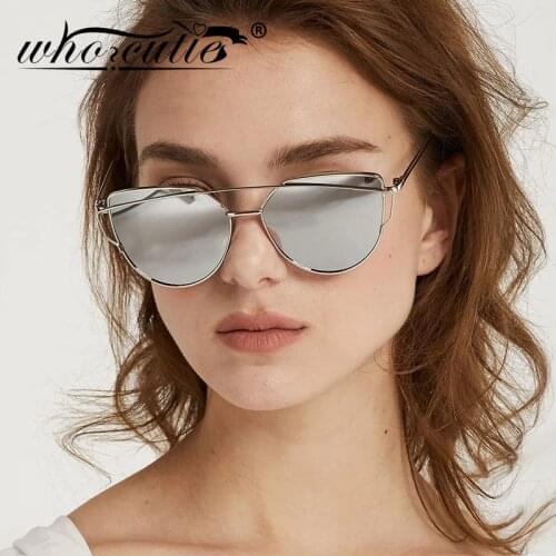 WHO CUTIE Medium Cat Eye Sunglasses Women Brand Design 90s Vintage Pink Gold Metal Optical Glasses Frame Fake Clear Shades OM821