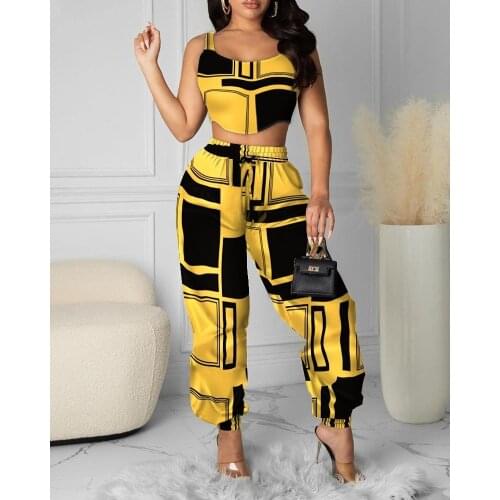 Ladies 2-piece Suit Fashion Sexy Printed Vest Trousers Suit Casual Long Street Slim Trousers Two-Piece Suit Women