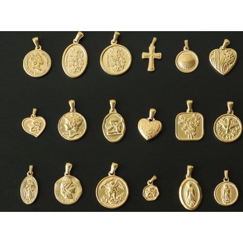 RHYSONG Vintage Diy Portrait Coin Cross Heart Pendants Stainless Steel Charm For Women Necklace Making Jewelry Accessories 2021