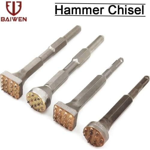 1-4Pcs Alloy Point Groove Gouge Flat & Round Chisel Electric Hammer Drill Bits for Stone Bridge Wall Cement Chisel 12/16 Points