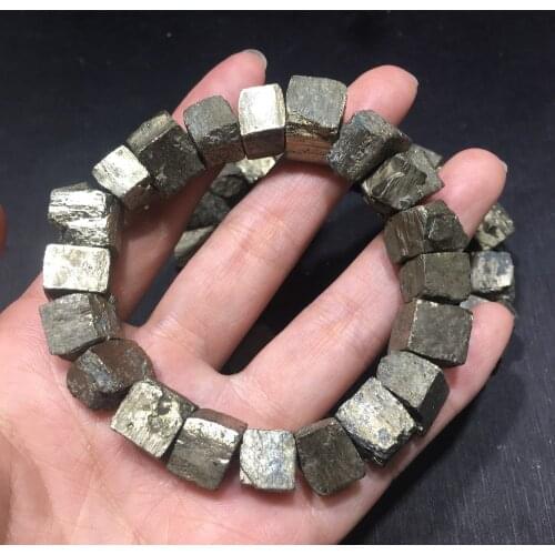 1pcs Mens Women Braided Bracelet Faceted Gold Pyrite Sterling Silver Cube Bead