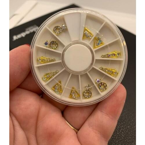 1Box 12pc A-Z nail jewellery gold 3D Metallic Rhinestone nail studs / nail art charm / Jewelry making charm/ crown AB crystal