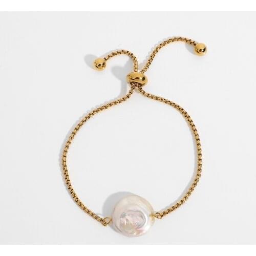 18k Gold Plated Stainless Steel Bracelet For Women Freshwater Baroque Pearl Adjustable Bracelet Waterproof Jewelry