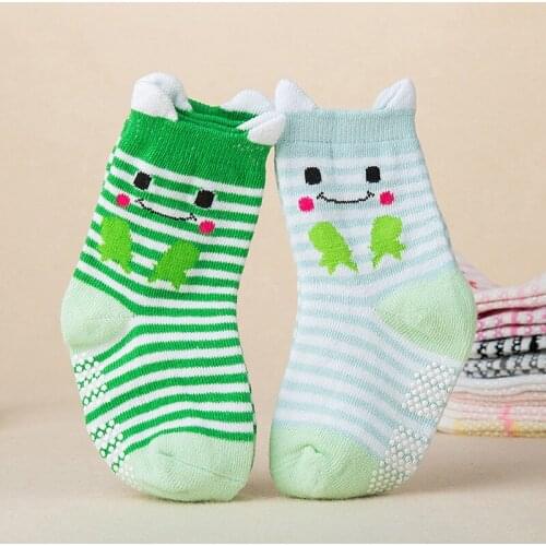2Pair Baby socks rubber anti slip floor cartoon kids Toddlers autumn spring Fashion Animal newborn Cute 0-6-12month