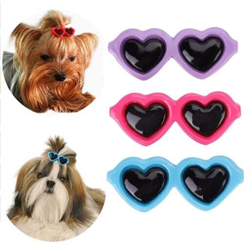 2Pcs Pet Lovely Heart Sunglasses Hairpins Colorful Cats Dog Bows Hairpin Headdress Clip Teddy Pet Hair Decor Pet Supplies