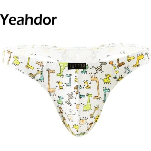 2021 Men Sexy Lingerie Panties Cotton G-string Briefs T-back Low Waist Cartoon Print Thong Underwear Male Exotic Costume