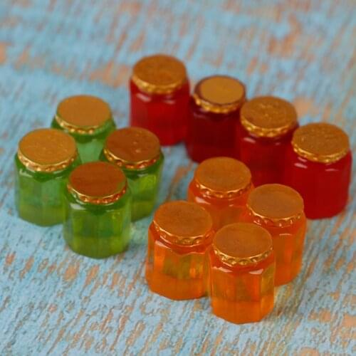 3Pcs 3D Resin Simulation Jam Jars Bottle Embellishment for 1/12 Dollhouse Kitchen Restaurant Decor DIY Crafts Toys