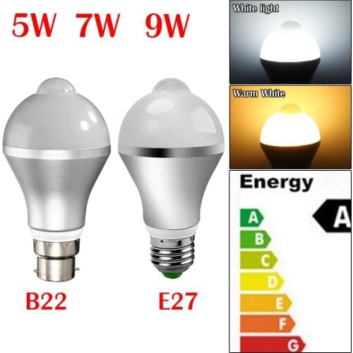 3200K/6500K E27/B22 Smart Auto On/Off PIR Motion Sensor LED Nightlight Light Lamp Globe Bulb 500-550lm With 2Light color