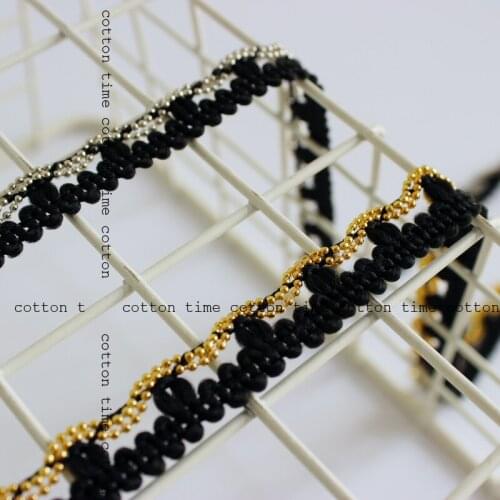 5yards Matel Chain Trim Sewing Accessory 2colors 1.3cm width black beaded webbing deco trim handmade materials clothing accesory