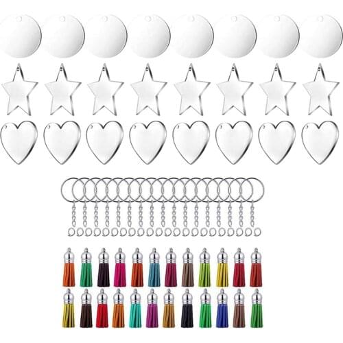 96Pcs Acrylic Keychain Blanks DIY Keychain Kit Acrylic Discs Jump Rings with Tassels DIY Crafts Projects Making Material
