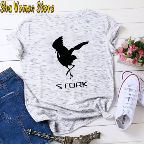 Stork Baby T-Shirt Vintage Stork T Shirt XXL Short Sleeve Women tshirt Printed O Neck Black Simple Ladies Tee Shirt