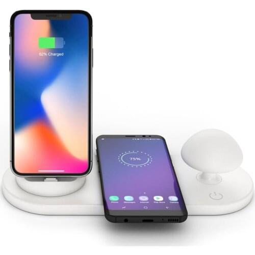 Wireless Charger Micro IOS and Type-c 10W Multi Port USB Charger Mushroom Night Lamp USB Charging for iPhone Samsung and Tablet
