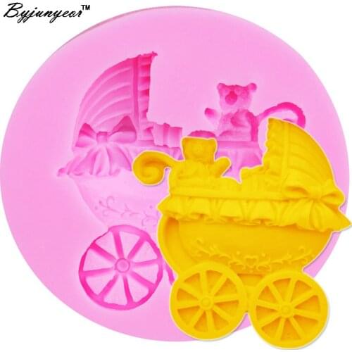Byjunyeor M399 Bear in Baby Stroller UV Resin Silicone Mold Fondant Chocolate Candy Lollipop Crystal Epoxy Soft Clay Bake Tools