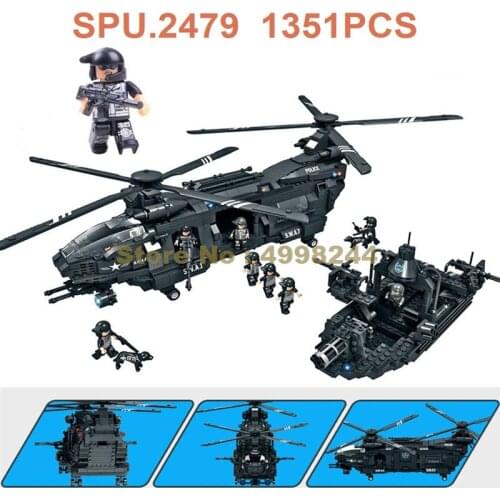 C0550 1351pcs Military Swat Police Transport Helicopter 9 Dolls Building Block Toy