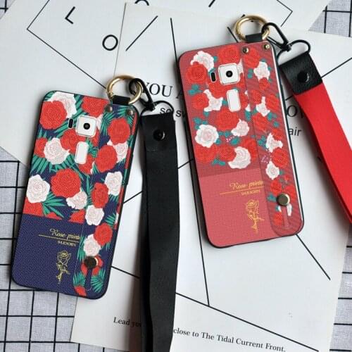 Flower wristband Lanyard Case For Asus Zenfone Max Pro M1 ZB601KL ZB602KL Red Rose Back Cover For Asus ZenFone 3 ZE552KL
