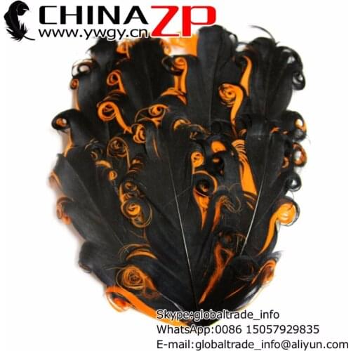 CHINAZP Factory 50pcs/lot Top Quality Dyed Halloween Black and Orange Curled Nagorie Goose Feather Pads for headbands