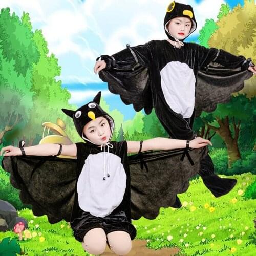 Children Black Crow Owl Costume Genuine Disguise Halloween Kids Animals Performance Cosplay Carnival Party Dress-up Jumpsuit