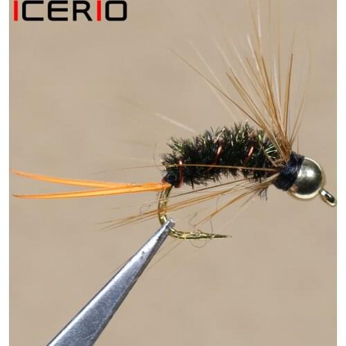 ICERIO 8PCS #12 Brass Bead Head Hackle Peacock Nymph Psycho Prince Nymph Trout Fly Fishing Flies Lures