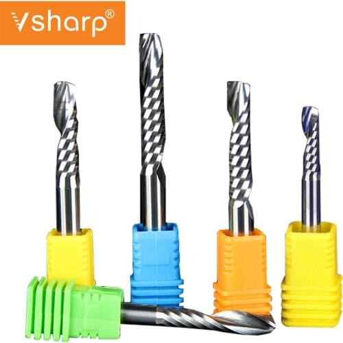 6mm 8mm Shank 1 Flute Spiral CNC Milling Cutter Tungsten Carbide Engraving End Mill Machine Tools Router Bits For PVC Acrylic