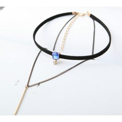 Korean Version Of The New Fashion Jewelry Double Necklace Tassel Leather Rope Collar Female Elegant Pendant Necklace