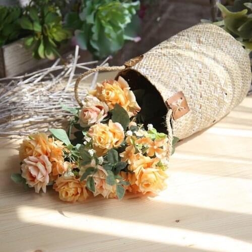 Pretty 5 Head Mixed Rose Hydrangea Leaf Bouquet Wedding Home Furnishing Bonsai Background Wall Decoration Free Shipping