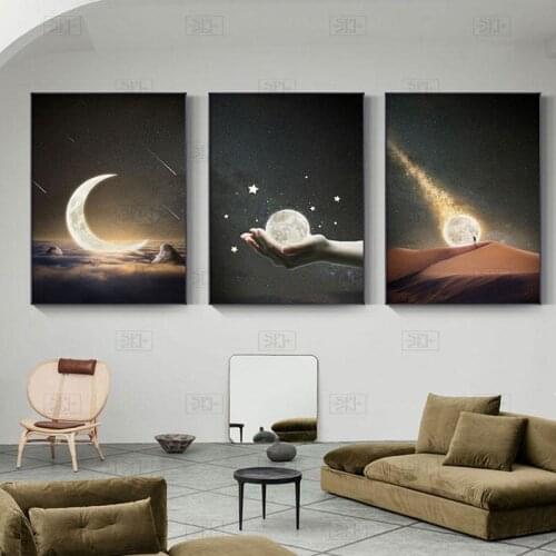 Nodic Creative Dreaming Moonlight Canvas Painting Unique Shining Moon Posters Prints Wall Art Pictures for Living Room Baby Room