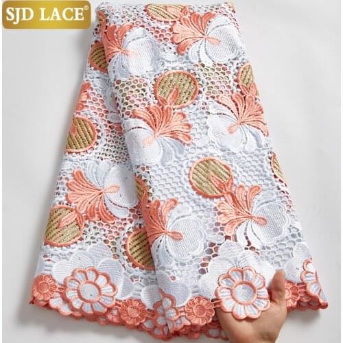 SJD LACE High Quality Water Soluble African Lace Fabric 2021Unique Double Color Guipure Cord Laces For Wedding Material SewA2550