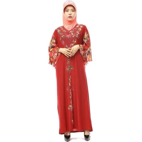 Summer Cold Crystal Cotton Long Dress Muslim Womens Dress Robe Islamic Paste Drill Printing Robe Turkish Evening Dresses