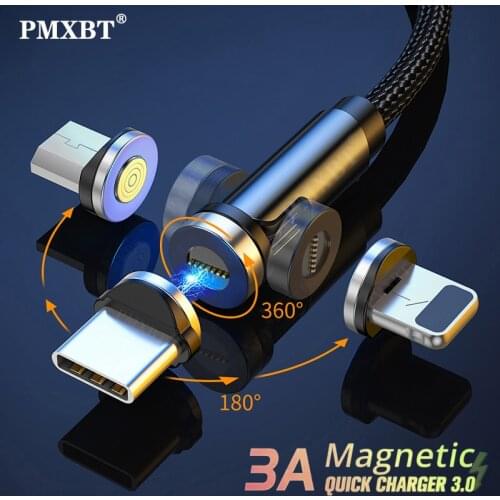 540 Degree Rotate Magnetic Micro USB Type C Cable 3A Fast Charging Magnet Data Cord For iPhone Xiaomi Mobile Phone Charger Cable