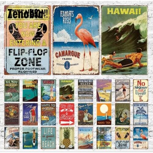 Metal Sign Beach Decor Rust Tin Sign Wall Art Stickers Hawaiian Romance Posters for Bar Pub and Club Room Wall Art Decoration