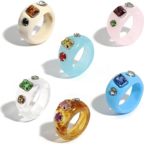 Best Lady INS Fashion Resin Acrylic Transparent Rings for Women Korean Cute Rhinestone Circle Finger Engagement Rings Jewelry