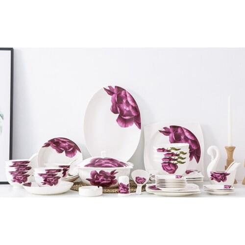 51piece set, bone china tableware set, ceramic korean lunch boxes, porcelain dinnerware, plate and bowl, kitchen cooking tools