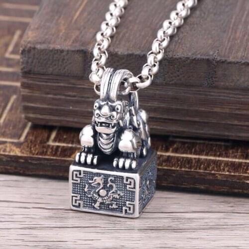New Thai Silver Jewelry Trend Fashion Lucky Fortune Jinbao Pixiu Seal Pendant Mens Personality Retro Pendant