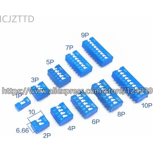 NEW Blue Direct dial code switch DIP switch DS-1P/2P/3P/4P/5P/6P/7P/8P/9P/10P/12P 2.54MM Coding switch DS pitch Side Pin=2.54mm
