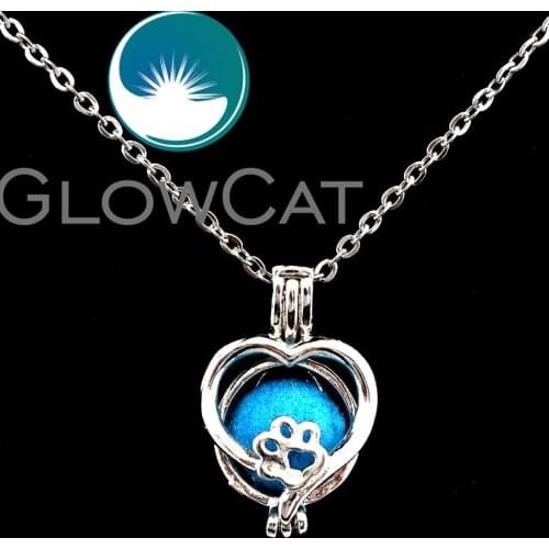 GLOWCAT K644 Heart Cat Claw Print Beads Cage Chain Necklaces Essential Oil Diffuser Pearl Beads Jewelry