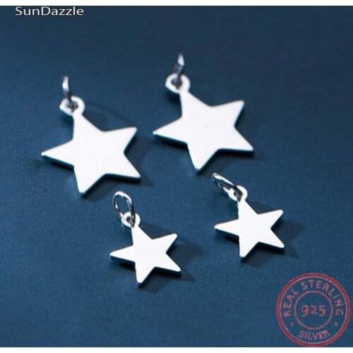 2pcs Genuine Real Pure Solid 925 Sterling Silver Pendant Star Plain Silver Pentagram Suspension Jewelry Making Findings Charms