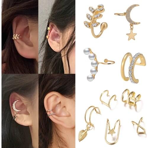 16 Styles Fashion Gold Ear Cuffs Star Leaf Lightning Zircon Clip Earrings for Women Climbers No Piercing Fake Cartilage Ear Clip