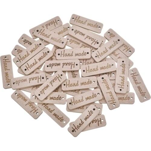 50Pcs Rectangle Wooden Button "Hand Made" Wood Button Sewing Accessories For Clothes Handmade Scrapbooking Craft DIY 10*30mm